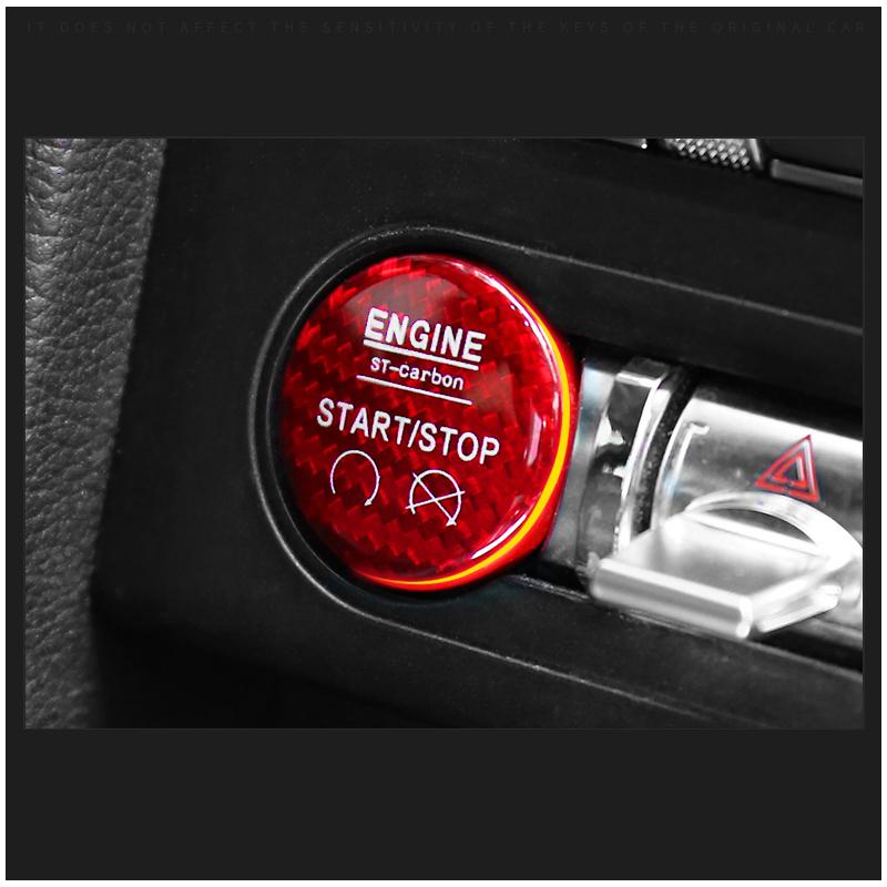 Изображение товара: QHCP кнопки переключателя включения и остановки двигателя из углеродного волокна, сменная крышка, декоративная крышка, наклейка для интерьера для Ford Mustang 2015-2020