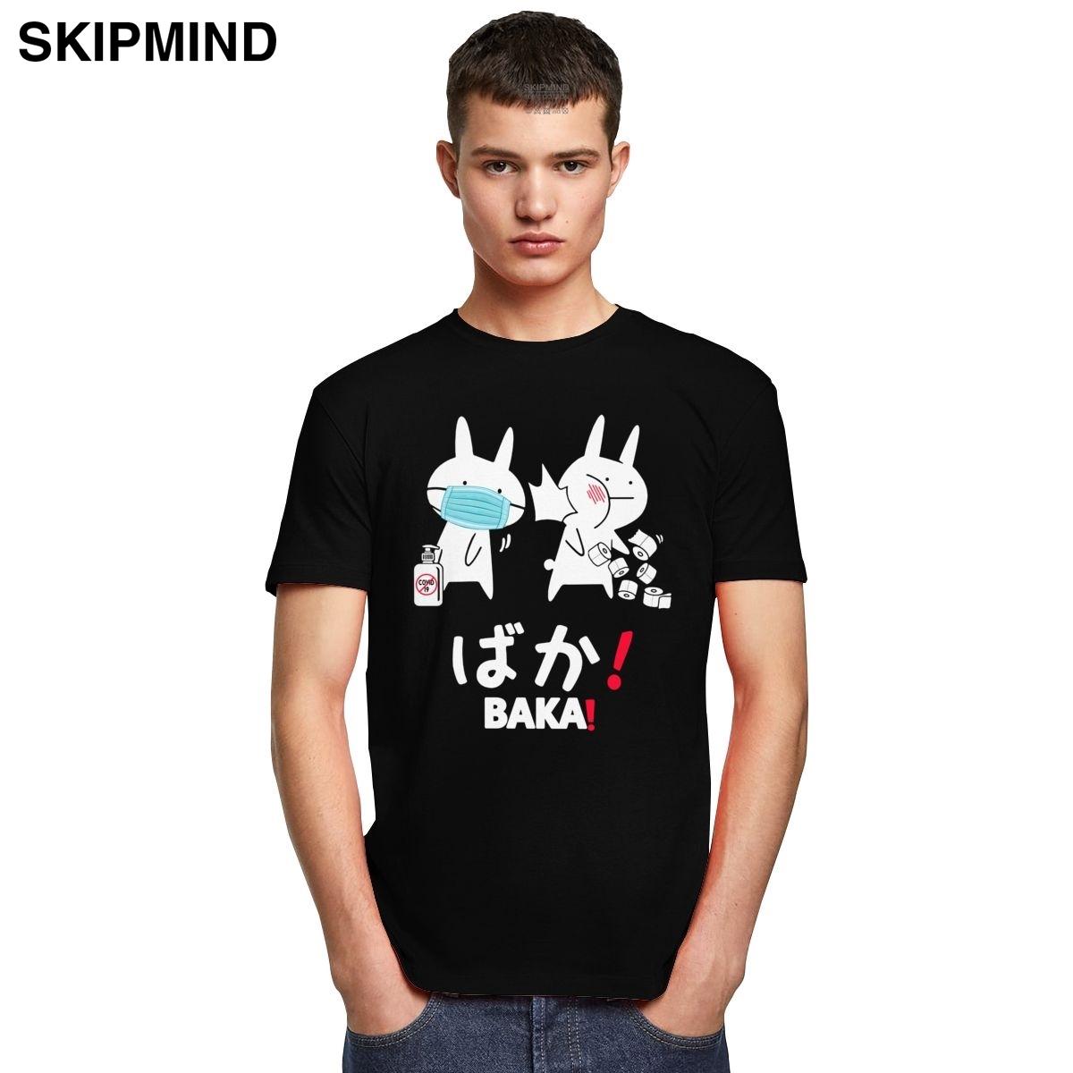 Изображение товара: Забавная Мужская футболка Baka с изображением кролика Slap, 100% хлопок, с коротким рукавом, футболки с японским аниме, с мемом, футболки для фанатов манги, футболка, одежда в подарок