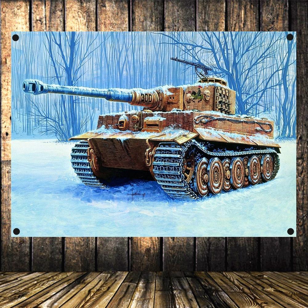 Изображение товара: Военный плакат флаг баннер Настенный декор вермахт Кинг Тигр Танк времен Второй мировой войны Panzer армейский Танк обои высокое разрешение старая фотография A3