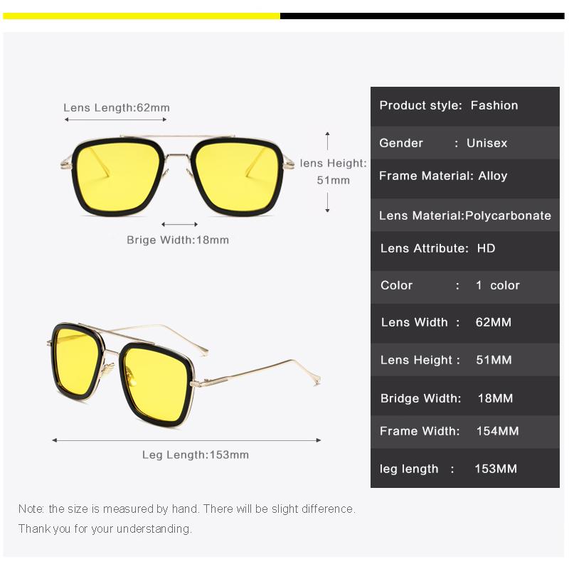 Изображение товара: Солнцезащитные очки с ночным видением для мужчин и женщин, классические квадратные очки-авиаторы в металлической оправе Тони Старка, Железного человека, UV400