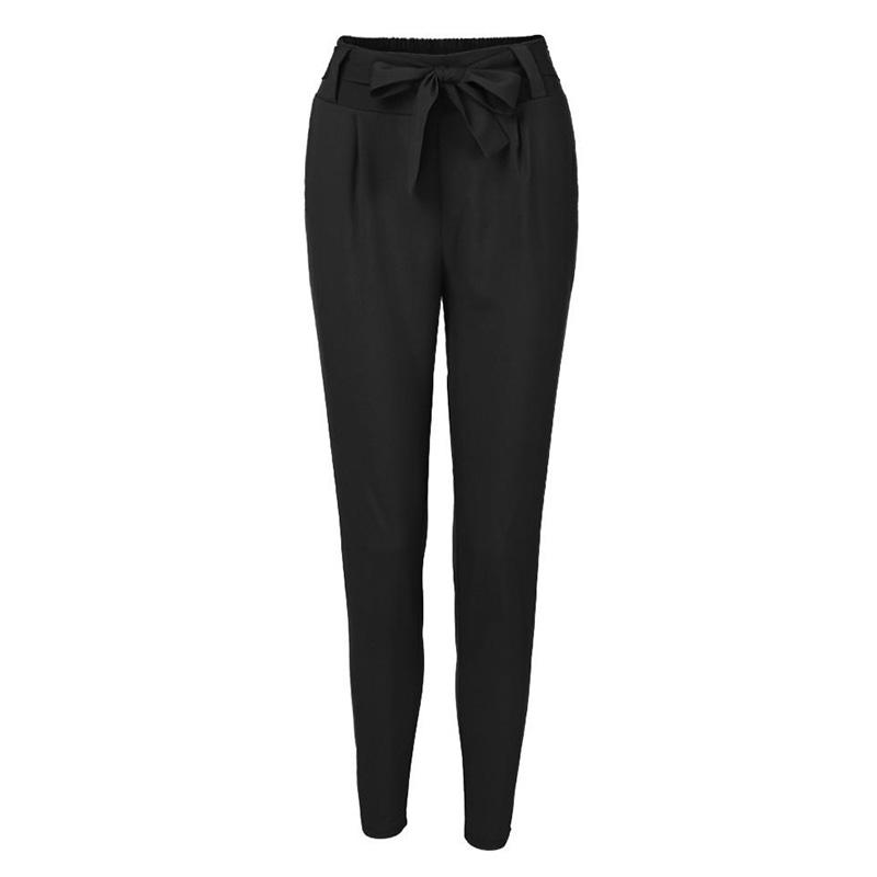 Изображение товара: Брюки-карандаш женские тонкие до щиколотки, повседневные облегающие штаны из полиэстера, со шнуровкой и бантом, черные брюки хаки, лето-весна 2022
