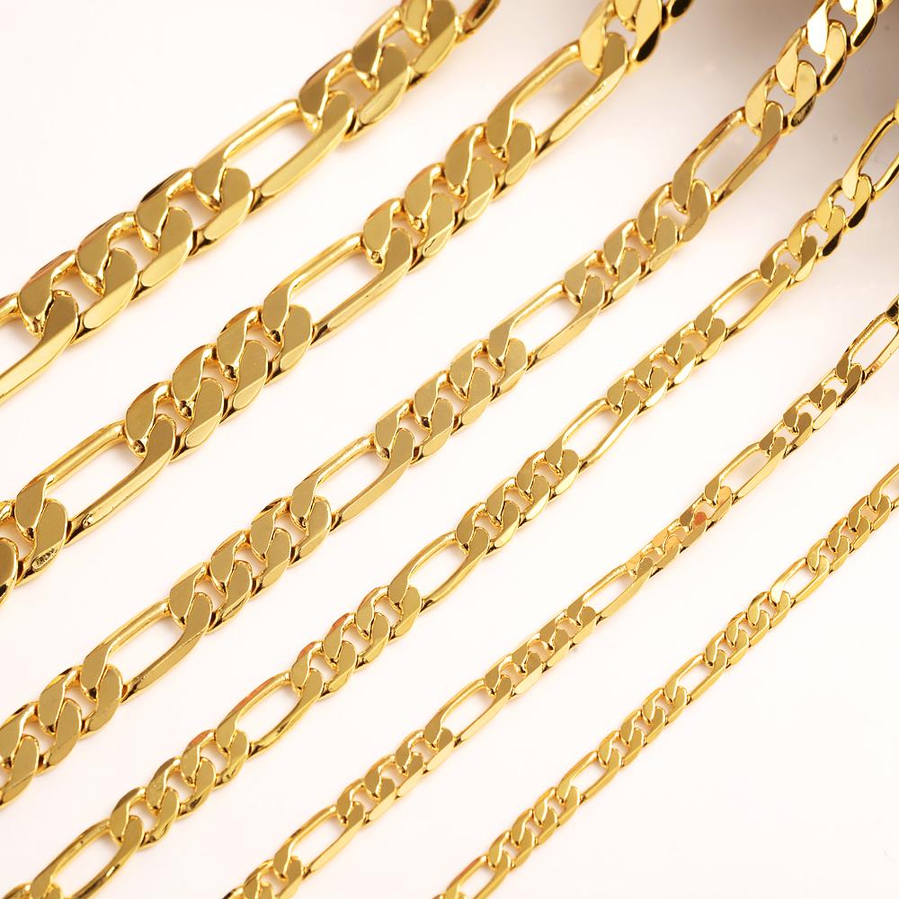 Изображение товара: Модный Мужской позолоченный 24-каратный браслет figaro, цепочка, браслет, ожерелье, мужские ювелирные аксессуары, браслеты дружбы, подарок