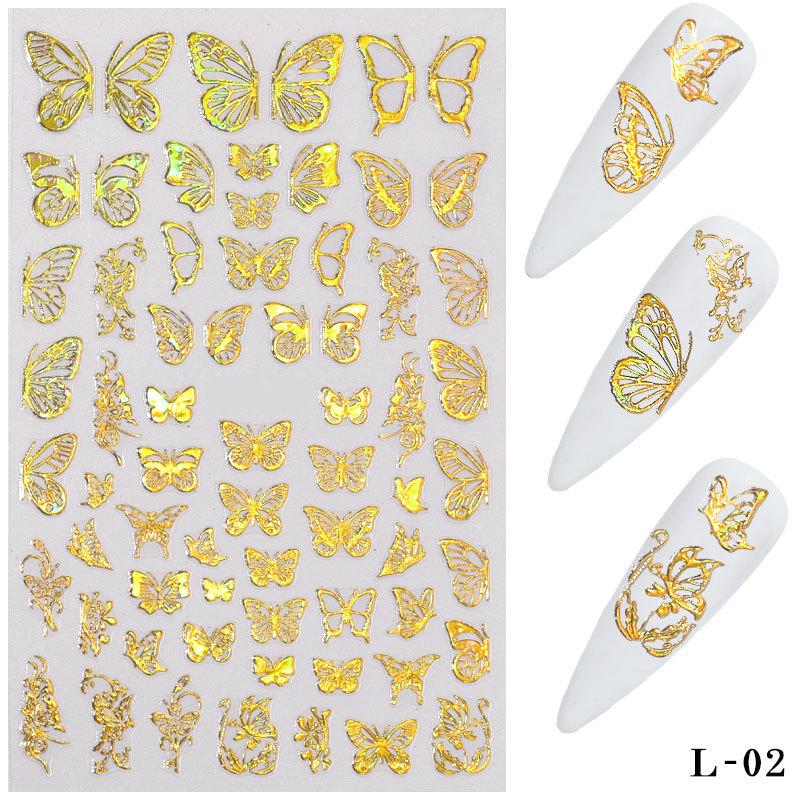 Изображение товара: 3D наклейки-бабочки для ногтей, клейкие слайдеры, цветные переводные наклейки для ногтей, фольга, лазерные украшения для ногтей