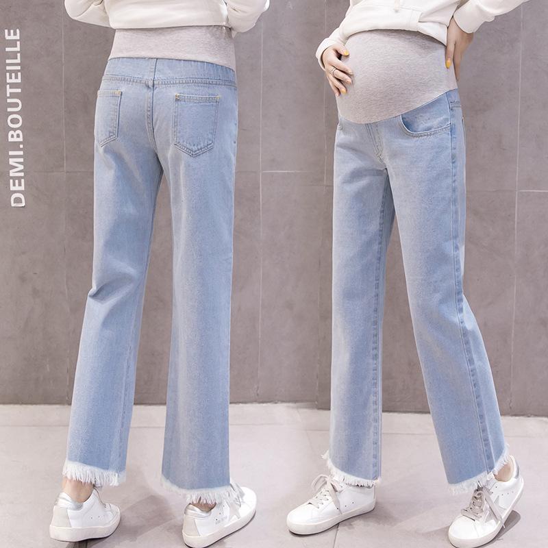 Изображение товара: Весенне-осенние повседневные женские брюки для беременных свободные джинсы для беременных прямые ковбойские брюки с широкими штанинами джинсы для беременных