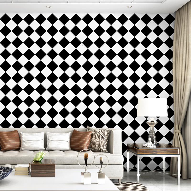 Изображение товара: Черно-белые обои Современные Простые американские квадратные сетчатые алмазные геометрические обои для гостиной спальни столовой ТВ фон