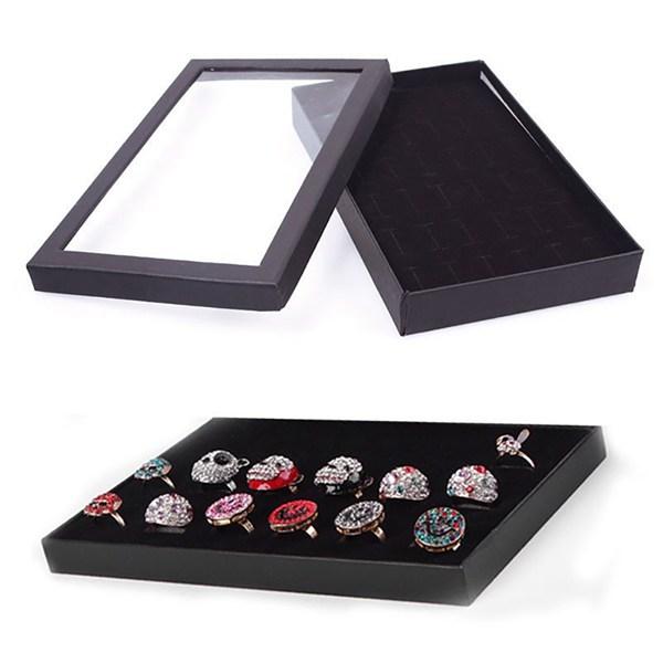 Изображение товара: Коробка для ювелирных изделий с 36 слотами, кольцо для хранения серег, витрина, органайзер для ювелирных изделий, прозрачный чехол для витрин, черный