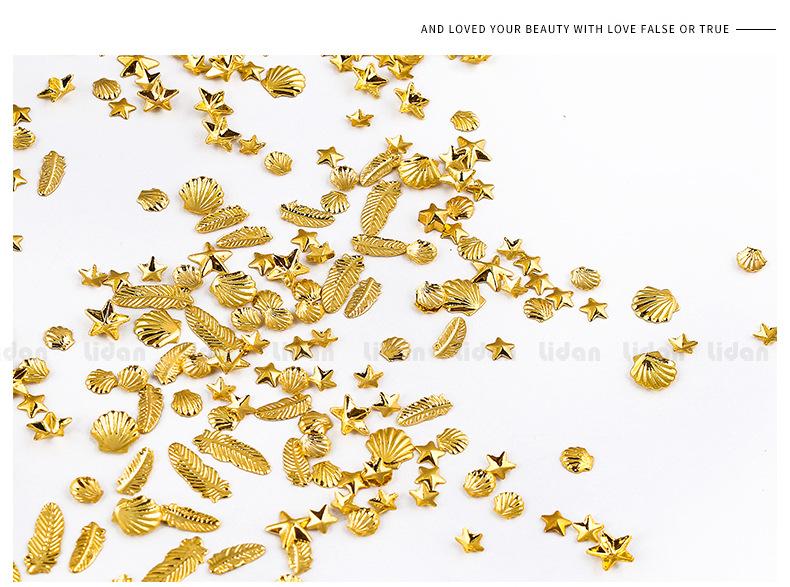 Изображение товара: 1 упаковка металлическая звезда месяц золотой и серебряный ракушки 3D украшение для ногтей Стразы дизайн ногтей Сделай Сам ракушки Слайдеры для ногтей