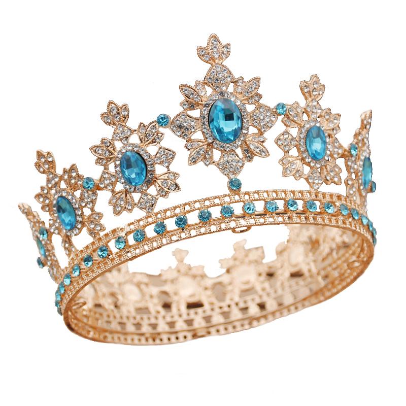Изображение товара: Королевский Король, великолепный кристалл, круглая корона, Золотая диадема свадебная диадема, украшения для волос, свадебные украшения для волос, конкурсов