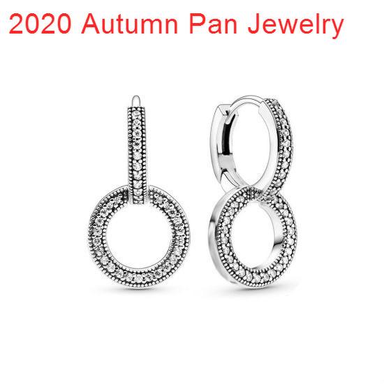 Изображение товара: Новинка осени 2020, серьги из стерлингового серебра 925 пробы с ПАВЕ, простые серебряные двойные серьги-кольца, женский подарок на день рождения, модные ювелирные изделия