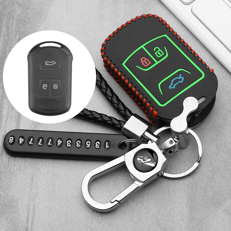 Изображение товара: Кожаный чехол для автомобильных ключей для Chery Tiggo 3 5 Chery ARRIZO 3 7 Chery E3 E5 бонус 3 кнопки смарт-чехол дистанционного брелока брелок