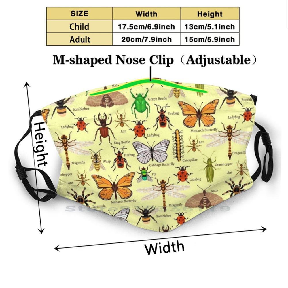 Изображение товара: Милая многоразовая маска для лица с фильтрами, детская многоразовая маска с насекомыми для рта, насекомых, Пылезащитная маска для здоровья насекомых, Пыль для рта