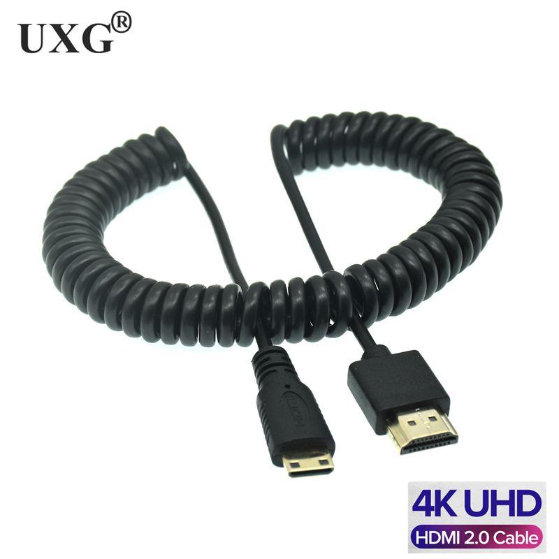 Изображение товара: Спиральный кабель OD 3,0 мм Mini HD-to HD, внешний диаметр мм для Micro Hd и HDMI-совместимый эластичный пружинный Гибкий тонкий кабель 2k 4k Hd @ 60 Гц