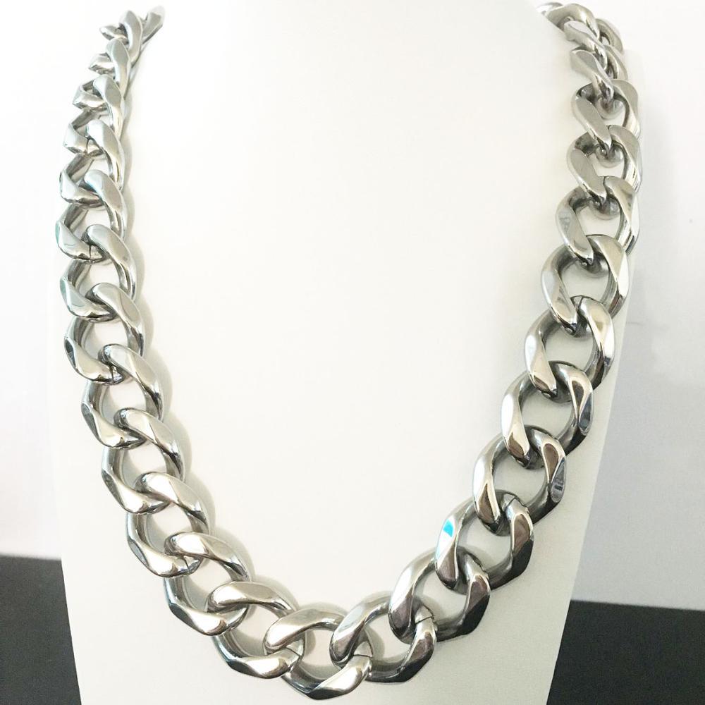 Изображение товара: 19 мм высокое качество сильная нержавеющая сталь серебряный цвет кубинская Снаряженная Цепь крутое мужское ожерелье или браслет 7-40 