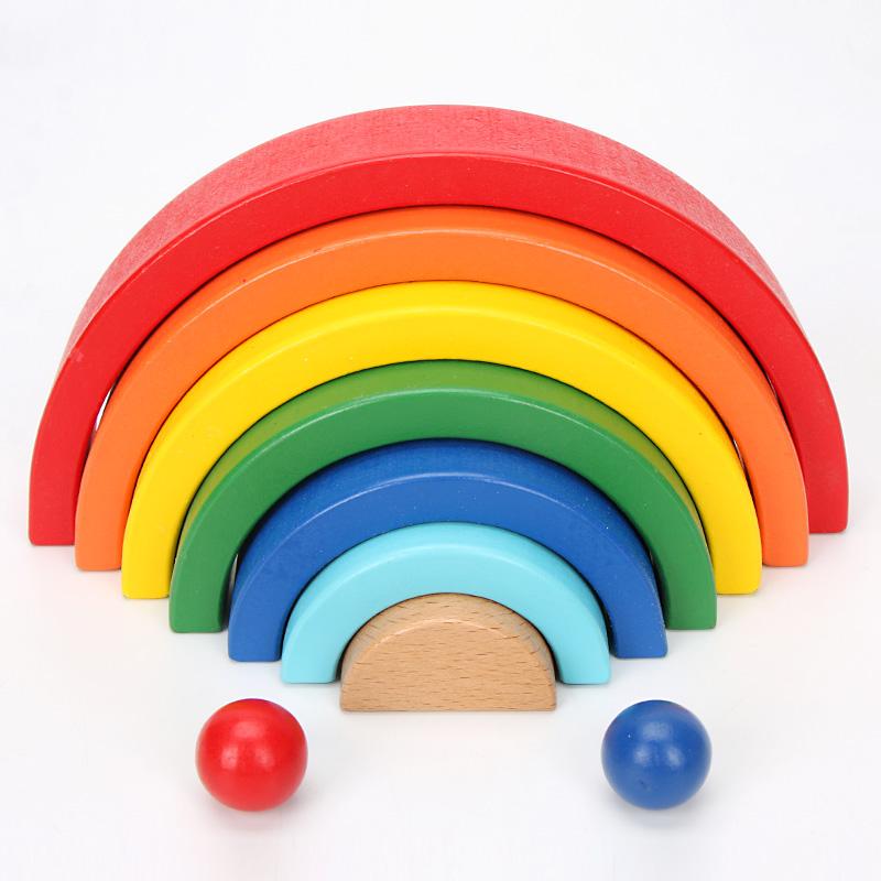 Изображение товара: Деревянный Радужный укладчик, 9 блоков, обучающая игрушка Монтессори в пастельных тонах