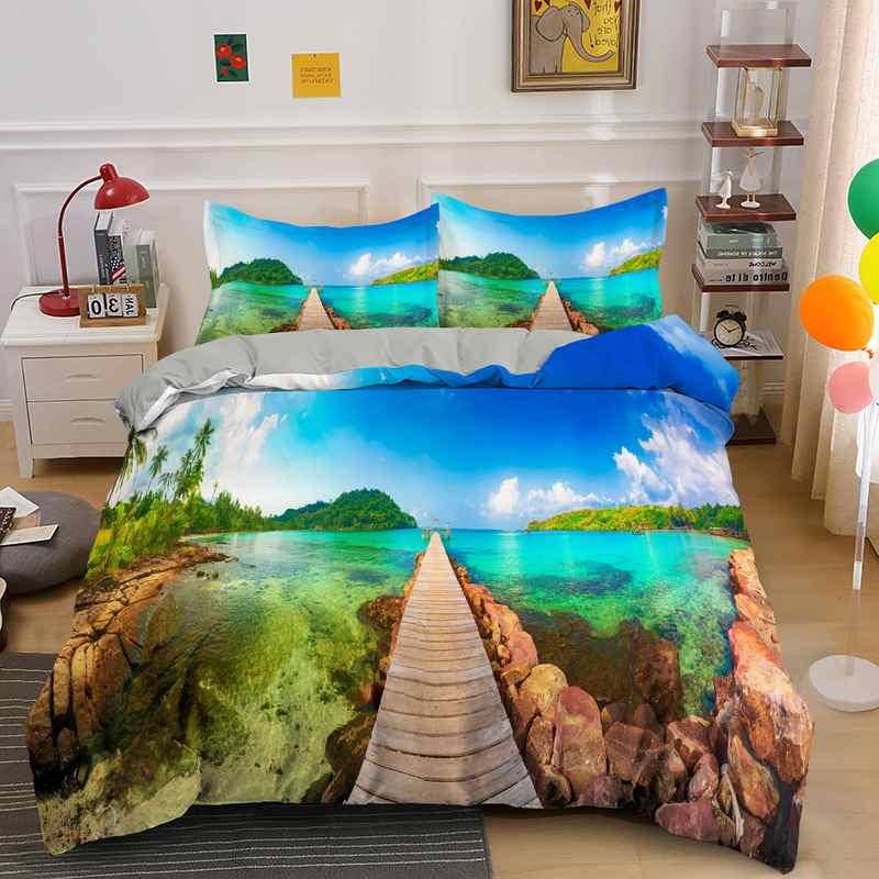 Изображение товара: Комплект постельного белья с 3d-изображением пейзажа, мягкое одеяло с подушкой 1/2 шт.