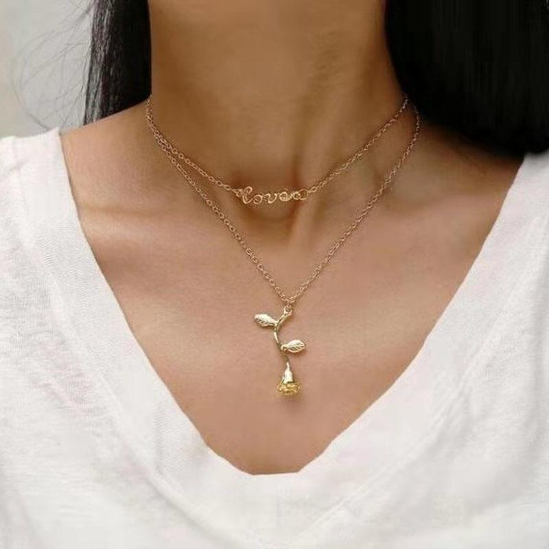 Изображение товара: HebeDeer, модное ожерелье с розами для девочек, цепочка для женщин, серебряный цвет, богемные многослойные ожерелья, ювелирные изделия