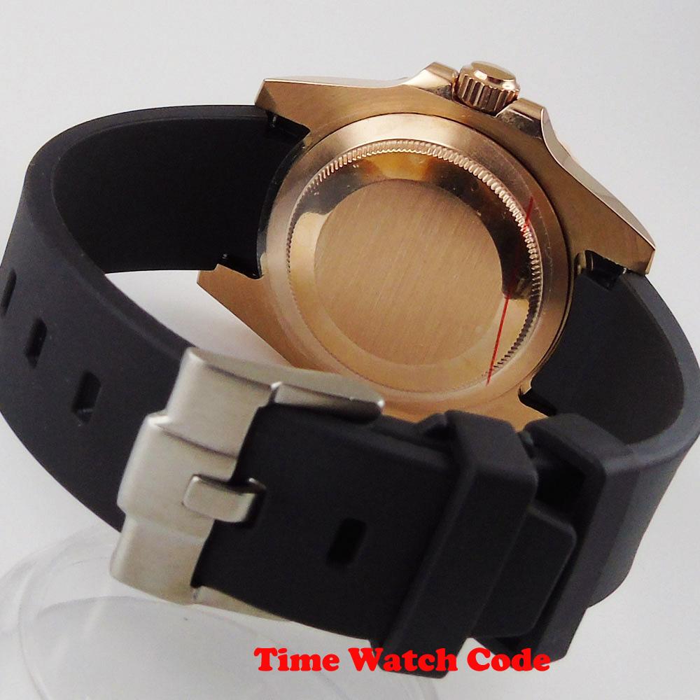 Изображение товара: 40mm men's Wristwatch Case parts with rubber strap fit for ETA 2836 Miyota 8215 golden sapphire glass date window without bezel