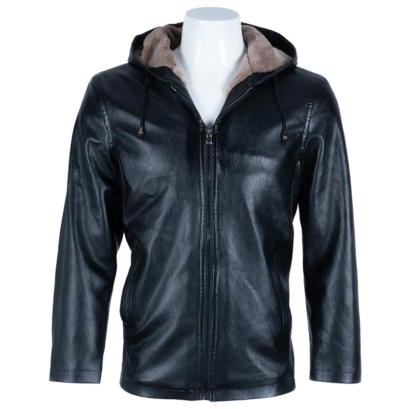 Изображение товара: ChangNiu черные Куртки из искусственной кожи с длинными рукавами; сезон осень-зима; теплые кожаные куртки; пальто; Повседневная Верхняя одежда на молнии; однотонное пальто с капюшоном