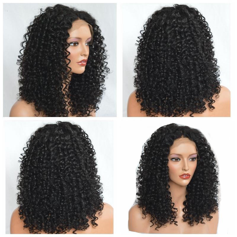 Изображение товара: DLME афро черный кудрявый синтетический парик, бесклеевые парики на сетке спереди, парики для чернокожих женщин