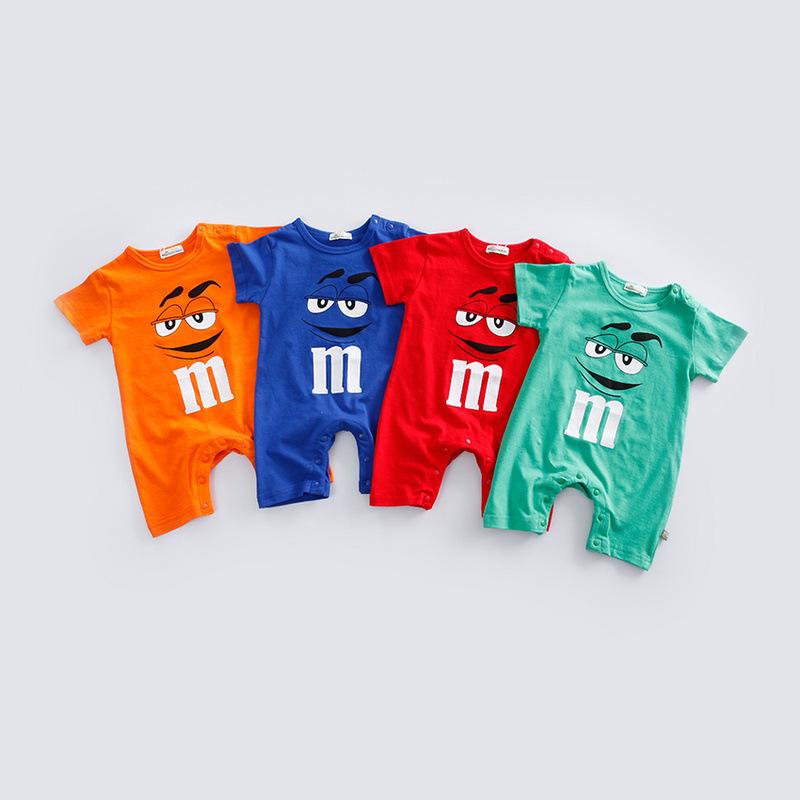 Изображение товара: Детский хлопковый комбинезон Nebeans, летняя одежда для мальчиков 0-18 месяцев, с забавным рисунком лица, разные цвета, с буквенным принтом M
