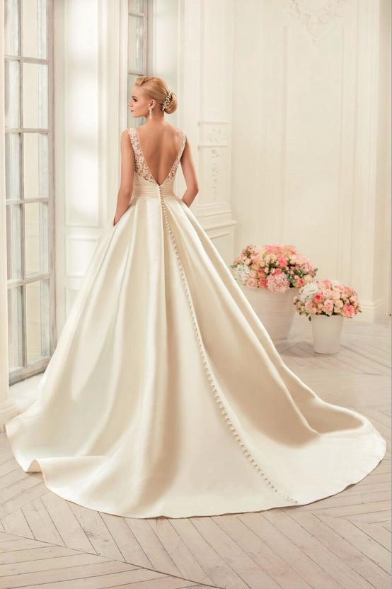 Изображение товара: Женское длинное Атласное Свадебное Платье Beauty-Emily, кружевное элегантное платье невесты, вечернее платье принцессы со шлейфом для невесты, новинка на осень