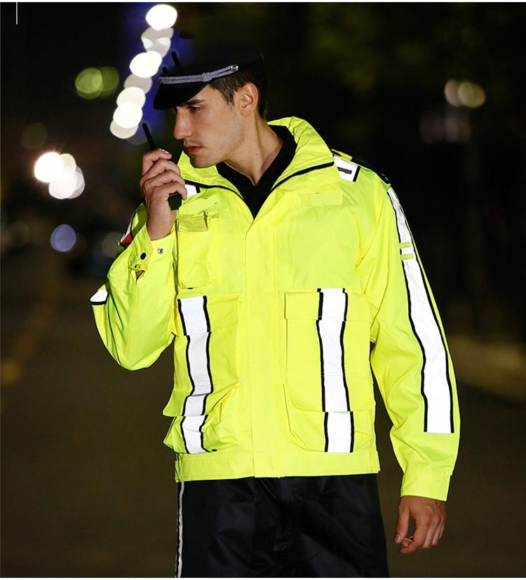 Изображение товара: Рабочая куртка, мужской светоотражающий дождевик, уличная Водонепроницаемая рабочая одежда с несколькими карманами для дорожной безопасности, светоотражающие куртки