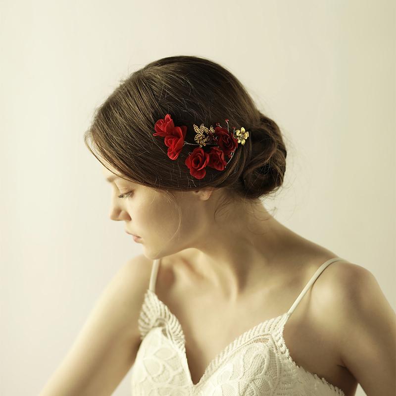 Изображение товара: O861 винтажная Свадебная Стразы ручной работы, кристалл, заколка для волос шпильки для волос с жемчугом и тканевой розой для свадьбы