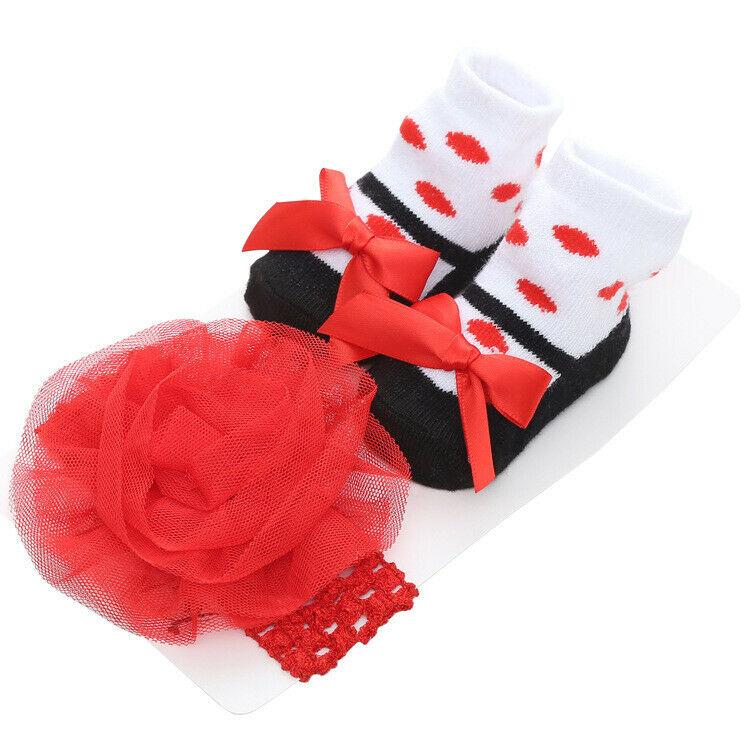 Изображение товара: Детские вещи, однотонные кружевные детские носки для новорожденных милые детские носки с бантиком для принцессы + повязка для волос, комплект для фотосессии