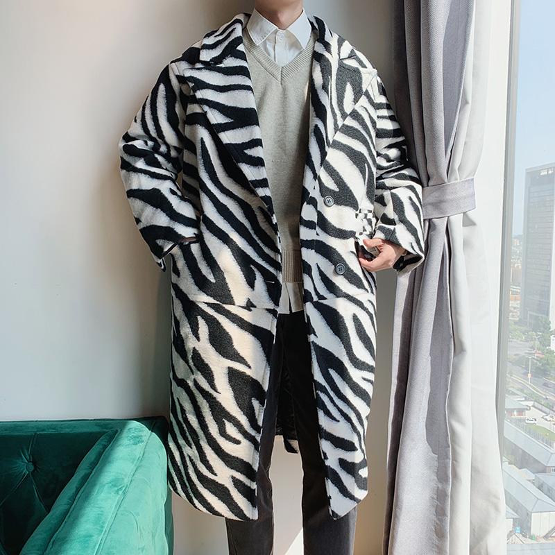 Изображение товара: Мужское пальто с лацканами и полосками зебры, теплая подкладка, шерстяное пальто, K30, для зимы