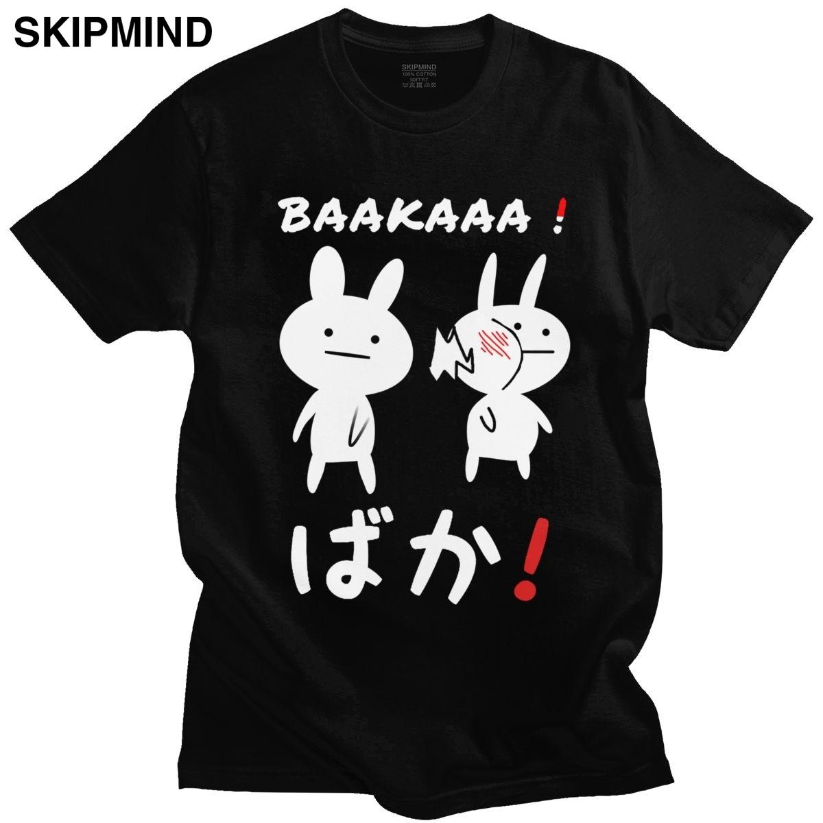 Изображение товара: Классическая мужская футболка Baka с изображением кролика Slap, забавная японская аниме футболка с коротким рукавом, футболки из чистого хлопка для фанатов Merch Gift