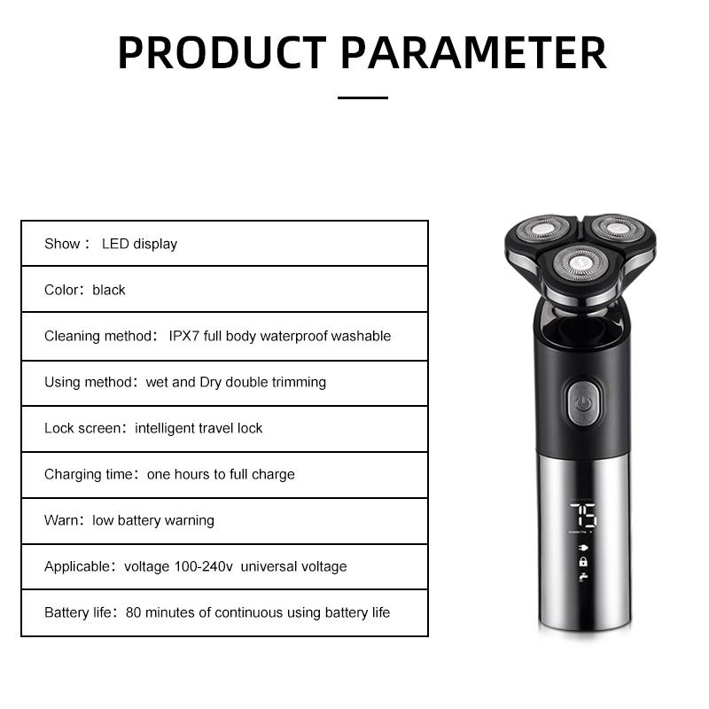 Изображение товара: Перезаряжаемая через USB машинка для бритья, водонепроницаемая машинка для сухого и влажного бритья, триммер для бороды с 3D головкой, моющаяся бритва со светодиодным дисплеем, Бритва для мужчин