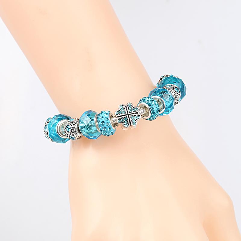 Изображение товара: Новые стеклянные очаровательные ювелирные изделия anomok, посеребренные браслеты для женщин, подарок, браслет с синими хрустальными бусинами, женский браслет, браслеты для женщин