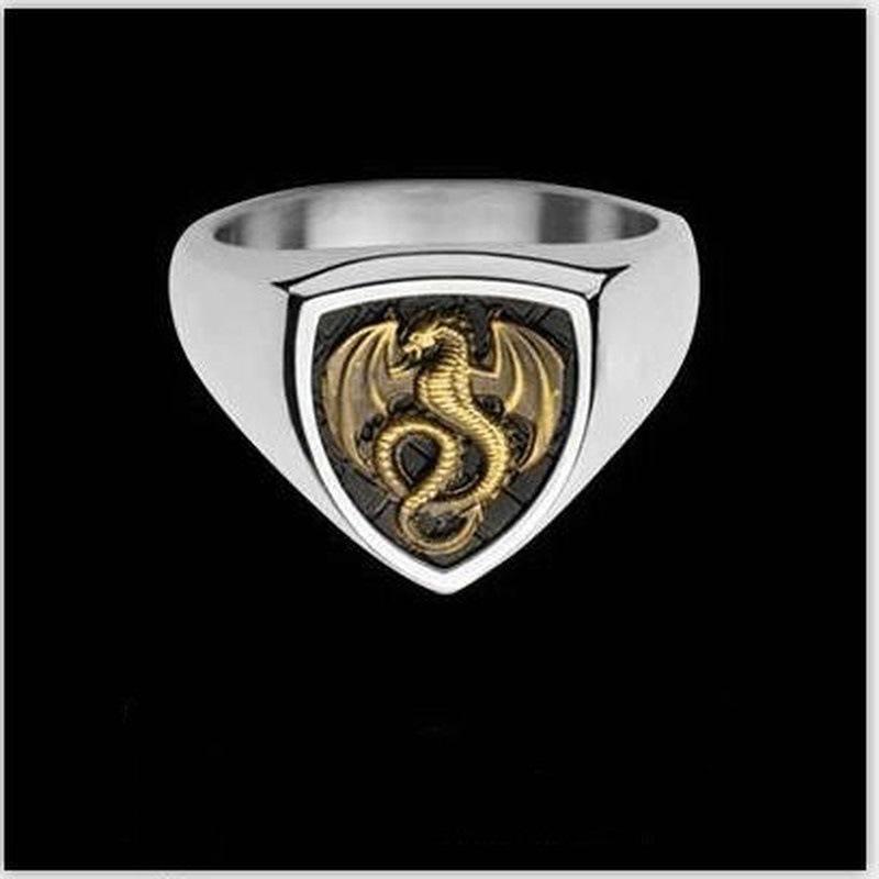 Изображение товара: Milangirl Creative  Dragon Shield Fire Breathing Dragon Men's Ring Gold  Animal Hip Hop Punk Ring
