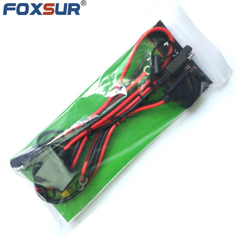 Изображение товара: Быстроразъемный штекер FOXSUR, 2 шт., SAE, на клемму 12 В, 15 а предохранитель, для мотоциклов или снегоходов, зарядный кабель SAE