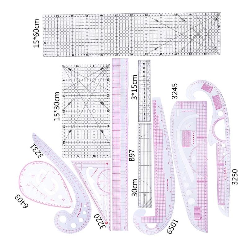Изображение товара: Imzay 11 шт. акриловая прямая Линейка с ясным масштабом, ПВХ кривые линейки для резки, мерная кройка и шитье, линейки одежды