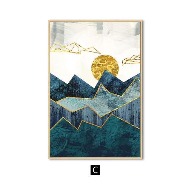 Изображение товара: Современный абстрактный роскошный постер с изображением горы, домашний декор, Скандинавская Картина на холсте, настенный принт, золотой, геометрической формы, картина с изображением солнца для гостиной