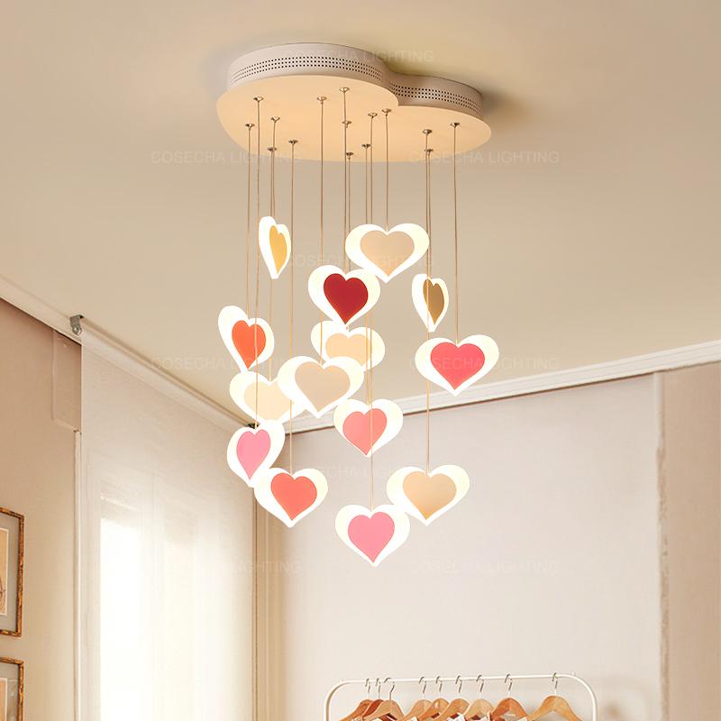 Изображение товара: Романтический розовый подвесной светильник, светодиодный свадебный декоративный подвесной светильник, милая Подвесная лампа для спальни, креативная кухонная лампа для столовой