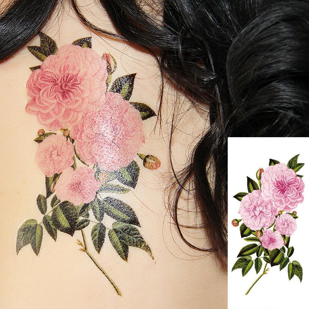 Изображение товара: Флеш-тату из хны Поддельные Временные татуировки наклейки пикантные романтичный розовый цветы татуировки Татуировка на руку, плечо Водонепроницаемый Для женщин