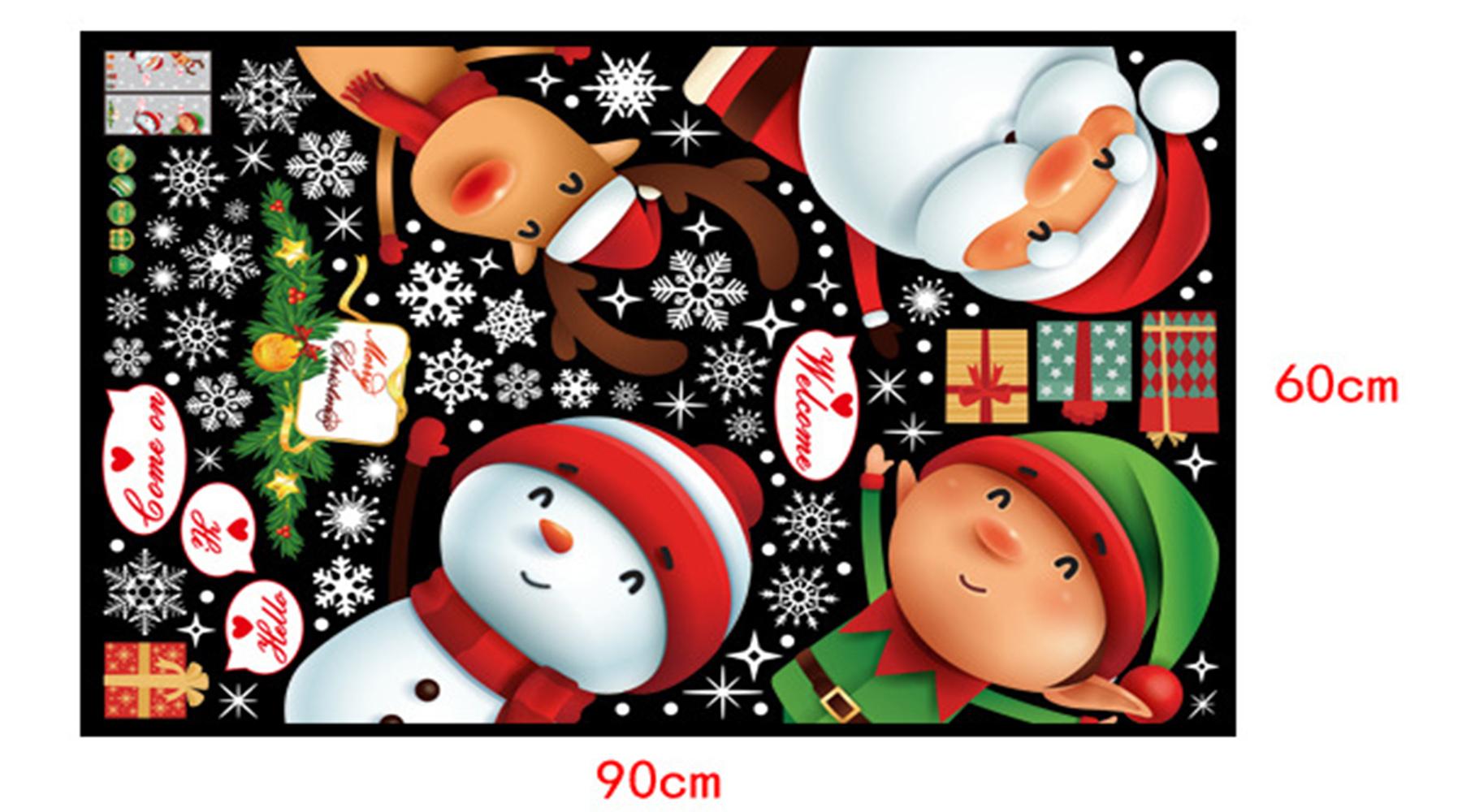 Изображение товара: Мультяшные рождественские наклейки для витрины, съемные Санта Клаус Снеговик, домашний декор, наклейка, клей, ПВХ, на новый год, стеклянная Фреска