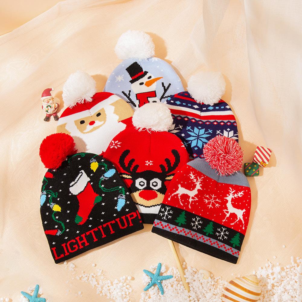 Изображение товара: Рождественская вязаная шерстяная пряжа, теплое украшение, детская осенне-зимняя шапка, вязаная шапка, милые шерстяные шапки для новорожденных