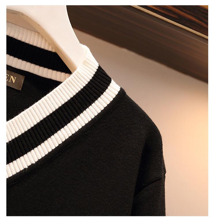 Изображение товара: Осенне-зимнее кружевное женское платье-свитер в стиле пэчворк с v-образным вырезом и длинным рукавом размера плюс черное женское платье-миди повседневное элегантное платье