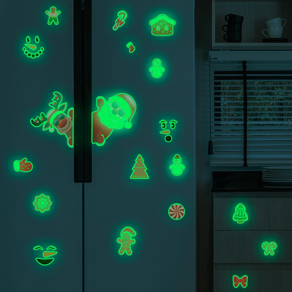 Изображение товара: Рождественские светящиеся наклейки Vacclo в виде Санта Клауса для холодильника, шкафа, шкафа, Мультяшные флуоресцентные наклейки