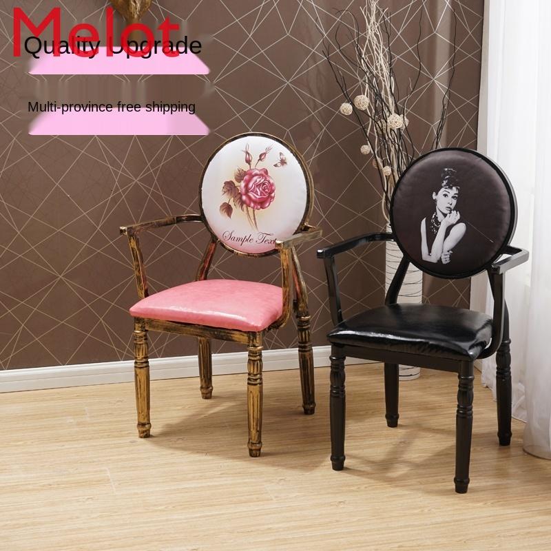 Изображение товара: Поручни для обеденного стула в европейском стиле, железное художественное кресло, оригинальная стойка для макияжа, современное обеденное кресло