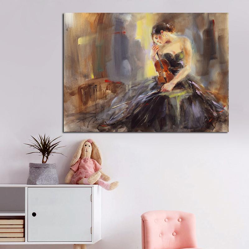 Изображение товара: Настенные художественные абстрактные холсты для девочек, картина маслом скандинавские плакаты и принты картина для гостиной Безрамная