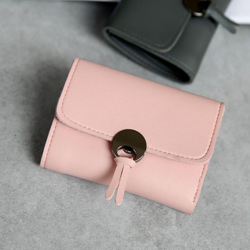 Изображение товара: Модный женский короткий кошелек из искусственной кожи, кредитница, бумажник для девушек, повседневный однотонный клатч для денег