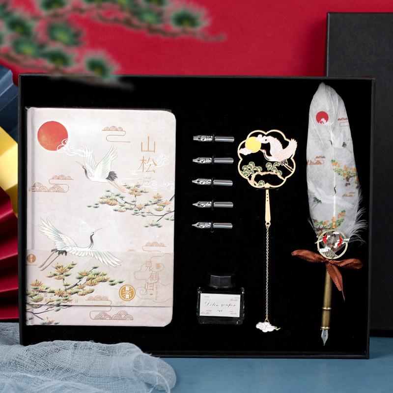 Изображение товара: Ручка с краном и перьями в подарочной коробке, креативные Канцтовары для студентов, каллиграфия, водная ручка, школьные принадлежности, чернильная ручка