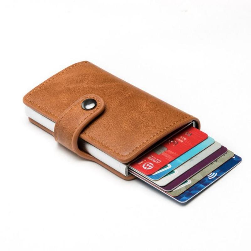 Изображение товара: Бумажник унисекс из искусственной кожи и металла, однотонный многофункциональный кошелек для кредитных карт с функцией RFID, чехол для хранения монет, ключей