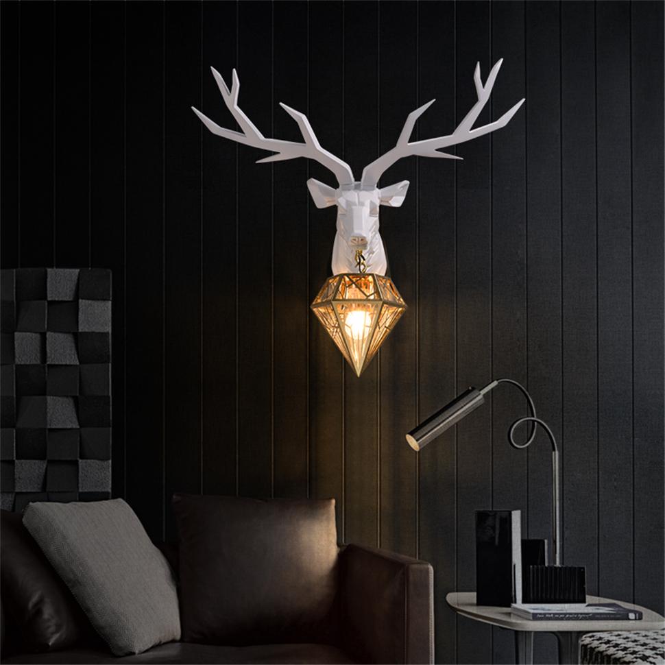 Изображение товара: Modern Resin Deer LED Wall Lamp Nordic Industrial Decor Glass Lampshade Wall Light Living Room Wall Lights for Home Vanity Light