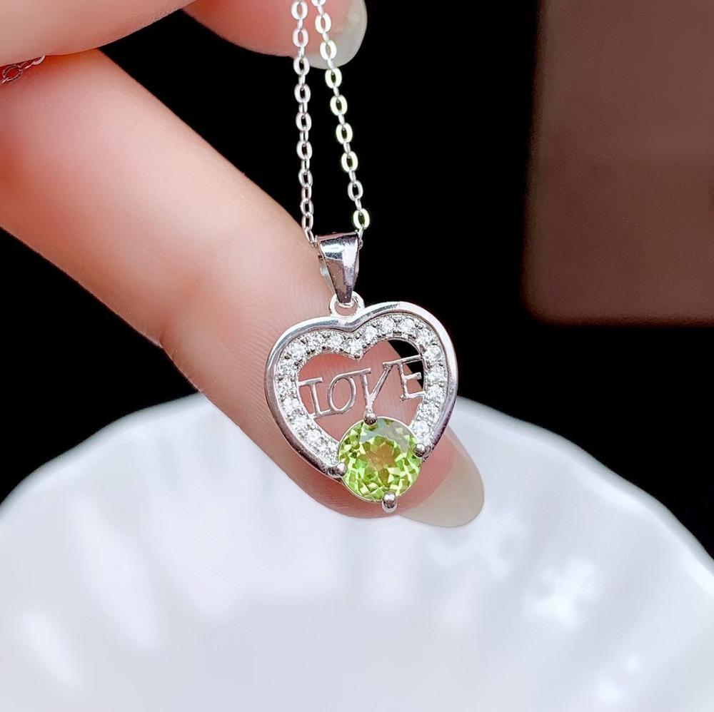 Изображение товара: Сердце Стиль Зеленый Перидот/красный гранат драгоценный камень кулон для женщин ожерелье серебряные ювелирные изделия подарок на день рождения Сертифицированный натуральный драгоценный камень