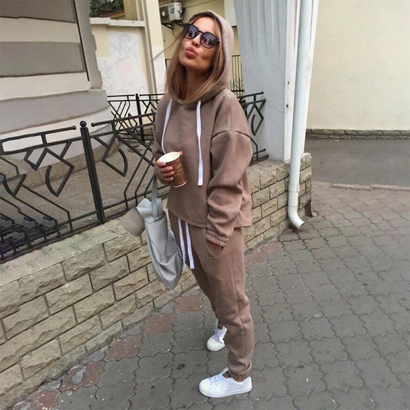 Изображение товара: 2 piece sets New fashion Casual suits autumn hooded pullover fleece & loose pants two-piece set women solid hoodies + trousers